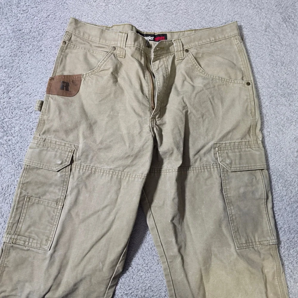 Wrangler Mens 36x30 RIGGS Workwear Cargo Pants Khaki Green Ripstop 3W060BR